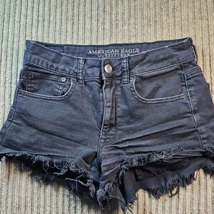American Eagle Hi-Rise Festival Black Distressed Cut Off Denim Shorts Size 8